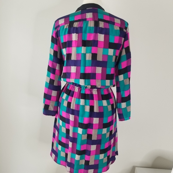 Britt Ryan 100% Silk Geometric Print Long Sleeve Blouson Dress Size M Colorful - Picture 8 of 15